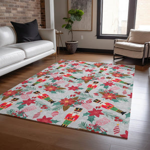 HomeRoots 5' Floral Washable Area Rug in Silver, Red, Black, Pink & Brown - Durable, Stylish & Versatile 621593