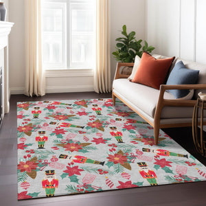 HomeRoots 5' Floral Washable Area Rug in Silver, Red, Black, Pink & Brown - Durable, Stylish & Versatile 621593
