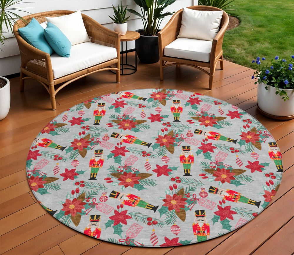 HomeRoots 8' Vibrant Round Floral Area Rug - Washable Indoor/Outdoor Design, Durable for High-Traffic Spaces 621594