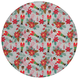 HomeRoots 8' Vibrant Round Floral Area Rug - Washable Indoor/Outdoor Design, Durable for High-Traffic Spaces 621594
