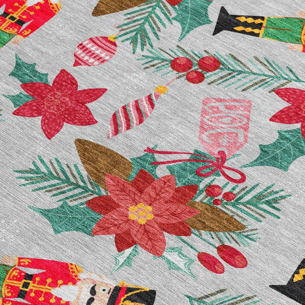 HomeRoots 8' Indoor Outdoor Floral Area Rug in Vibrant Silver, Red, Black, Pink & Brown - Durable & Washable! 621595