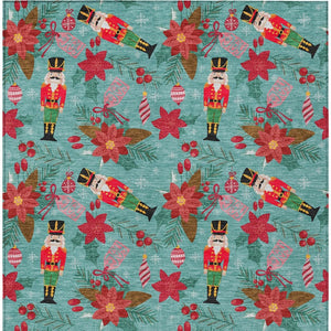 HomeRoots 5' Vibrant Floral Washable Area Rug in Teal, Blue, Red, Black, Pink & Brown for Indoor/Outdoor Use 621599