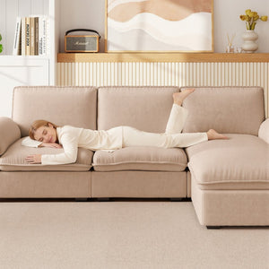 English Elm Cloud Sectional Sofa with Movable Chaise Soft Chenille Upholstery for Modern Living Rooms Coffee W1359S00064