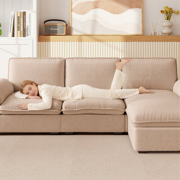 English Elm Cloud Sectional Sofa with Movable Chaise Soft Chenille Upholstery for Modern Living Rooms Coffee W1359S00064