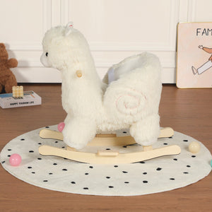 English Elm Kids Alpaca Plush Rocking Toy with Lullaby Sounds Jingle Bells and Safety Belt W3723P374144