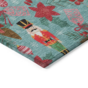 HomeRoots 8' X 10' Floral Washable Area Rug - Vibrant Teal, Red, Black & Pink for Indoor/Outdoor Use! 621601