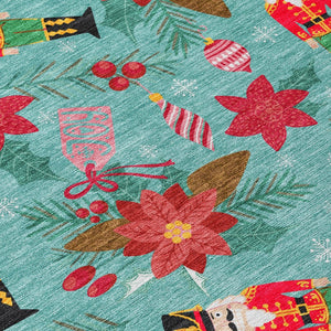 HomeRoots 8' X 10' Floral Washable Area Rug - Vibrant Teal, Red, Black & Pink for Indoor/Outdoor Use! 621601