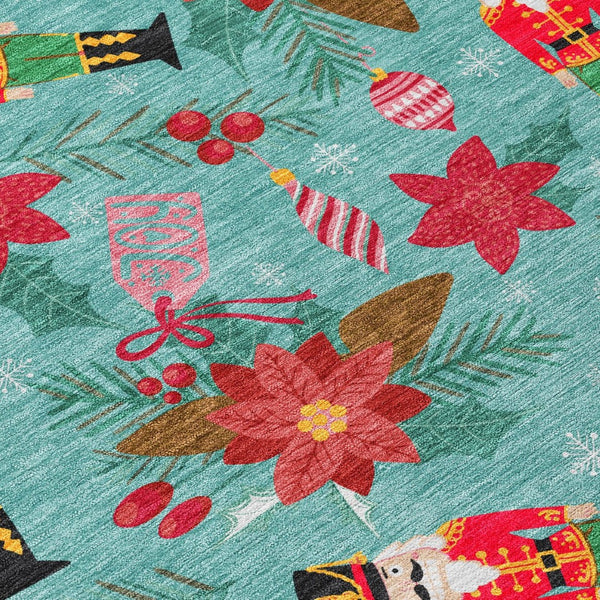 HomeRoots 8' X 10' Floral Washable Area Rug - Vibrant Teal, Red, Black & Pink for Indoor/Outdoor Use! 621601