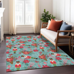 HomeRoots 8' X 10' Floral Washable Area Rug - Vibrant Teal, Red, Black & Pink for Indoor/Outdoor Use! 621601