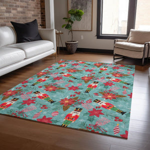 HomeRoots 9' Vibrant Floral Washable Area Rug in Teal, Blue, Red, and Brown – Perfect for Indoor & Outdoor Use 621602