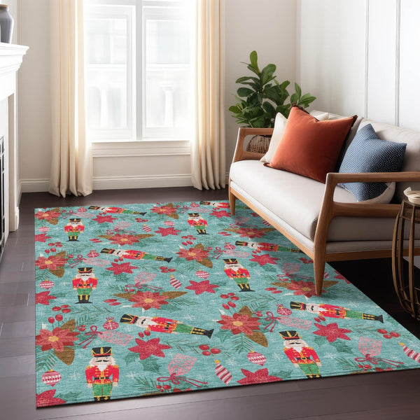 HomeRoots 9' Vibrant Floral Washable Area Rug in Teal, Blue, Red, and Brown – Perfect for Indoor & Outdoor Use 621602