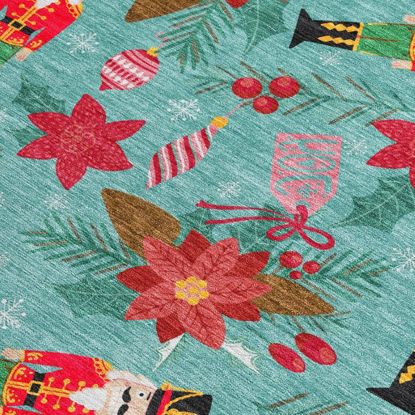 HomeRoots 10' Teal Blue Floral Area Rug - Durable, Washable & Stylish for Indoor/Outdoor Spaces, 10x14 ft. 621603