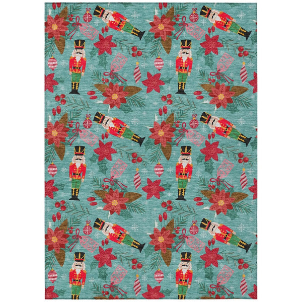 HomeRoots 10' Teal Blue Floral Area Rug - Durable, Washable & Stylish for Indoor/Outdoor Spaces, 10x14 ft. 621603