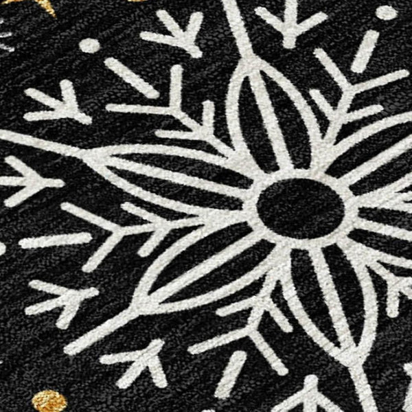 HomeRoots 5' X 8' Elegant Black Gold Gray Snowflake Rug - Washable, Durable, Indoor/Outdoor Versatile Style 621611