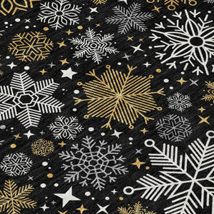 HomeRoots 5' X 8' Elegant Black Gold Gray Snowflake Rug - Washable, Durable, Indoor/Outdoor Versatile Style 621611