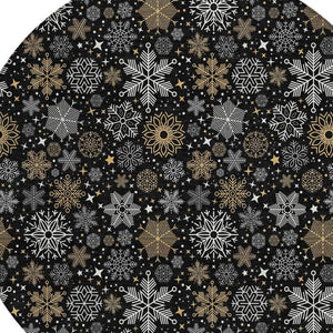 HomeRoots 8' Stylish Black Gold Gray Round Snowflake Washable Area Rug for Indoor & Outdoor Spaces 621612