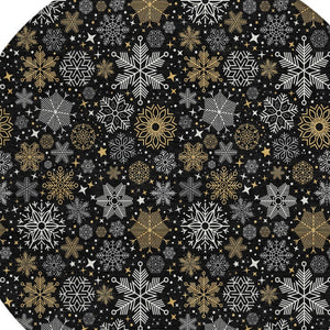 HomeRoots 8' Stylish Black Gold Gray Round Snowflake Washable Area Rug for Indoor & Outdoor Spaces 621612
