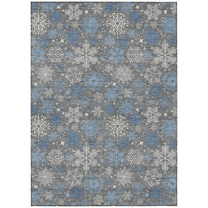 HomeRoots 8' X 10' Stylish Gray Blue and Ivory Snowflake Washable Rug - Durable Indoor/Outdoor Design! 621625