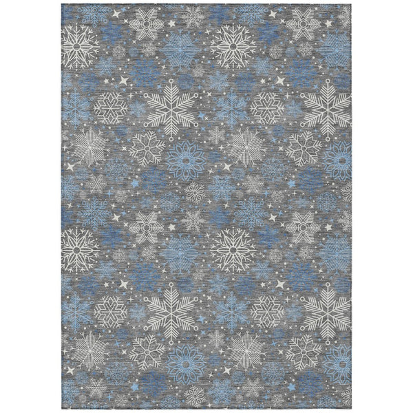 HomeRoots 8' X 10' Stylish Gray Blue and Ivory Snowflake Washable Rug - Durable Indoor/Outdoor Design! 621625