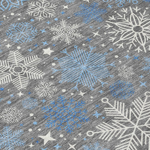 HomeRoots 8' X 10' Stylish Gray Blue and Ivory Snowflake Washable Rug - Durable Indoor/Outdoor Design! 621625