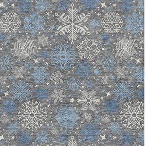 HomeRoots 9' Stylish Gray-Blue Snowflake Indoor Outdoor Area Rug - Washable, Durable, Perfect for High-Traffic Spaces 621626