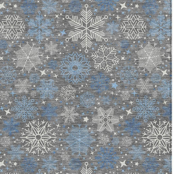 HomeRoots 9' Stylish Gray-Blue Snowflake Indoor Outdoor Area Rug - Washable, Durable, Perfect for High-Traffic Spaces 621626