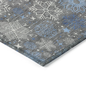 HomeRoots 9' Stylish Gray-Blue Snowflake Indoor Outdoor Area Rug - Washable, Durable, Perfect for High-Traffic Spaces 621626