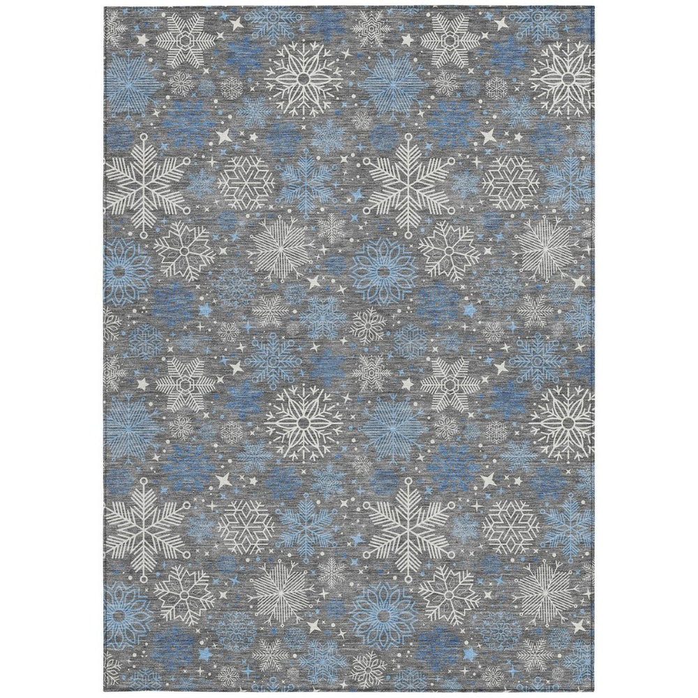 HomeRoots 9' Stylish Gray-Blue Snowflake Indoor Outdoor Area Rug - Washable, Durable, Perfect for High-Traffic Spaces 621626