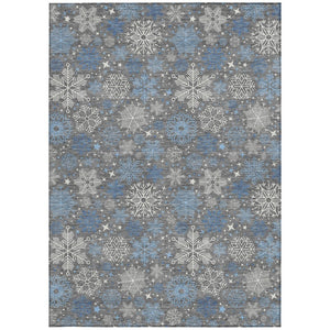 HomeRoots 9' Stylish Gray-Blue Snowflake Indoor Outdoor Area Rug - Washable, Durable, Perfect for High-Traffic Spaces 621626