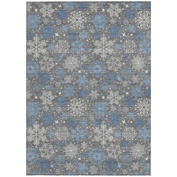 HomeRoots 9' Stylish Gray-Blue Snowflake Indoor Outdoor Area Rug - Washable, Durable, Perfect for High-Traffic Spaces 621626