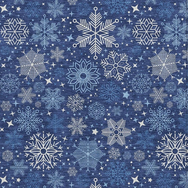 HomeRoots 5' Stylish Navy Blue Snowflake Area Rug - Washable Indoor/Outdoor Mat for High-Traffic Spaces 621635