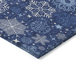 HomeRoots 5' Stylish Navy Blue Snowflake Area Rug - Washable Indoor/Outdoor Mat for High-Traffic Spaces 621635