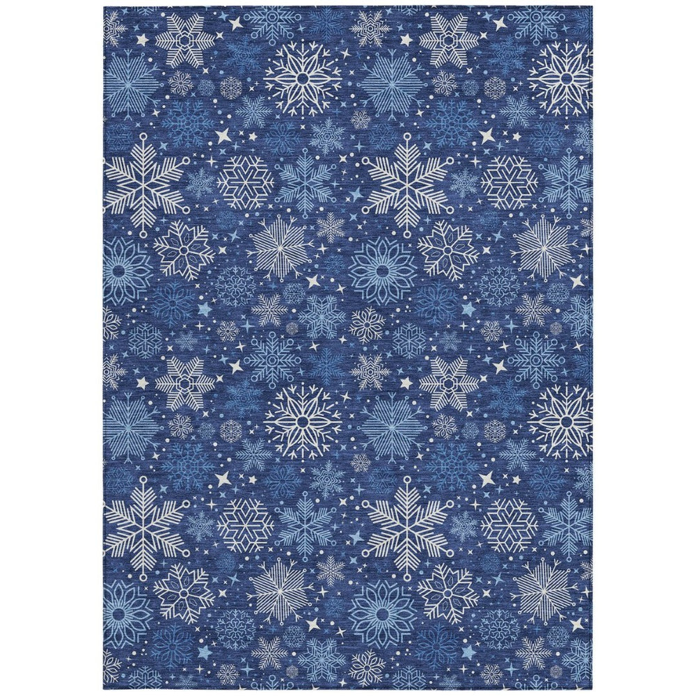 HomeRoots 5' Stylish Navy Blue Snowflake Area Rug - Washable Indoor/Outdoor Mat for High-Traffic Spaces 621635