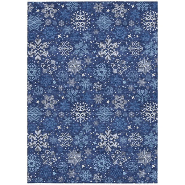 HomeRoots 5' Stylish Navy Blue Snowflake Area Rug - Washable Indoor/Outdoor Mat for High-Traffic Spaces 621635