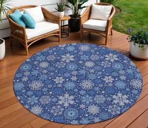 HomeRoots 8' Navy Blue Snowflake Rug - Stylish Indoor/Outdoor Area Rug for Modern Homes, Easy Care & Durable 621636