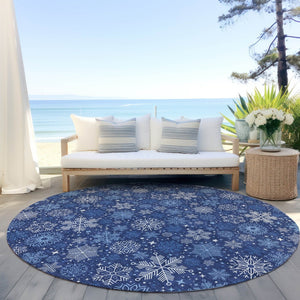 HomeRoots 8' Navy Blue Snowflake Rug - Stylish Indoor/Outdoor Area Rug for Modern Homes, Easy Care & Durable 621636
