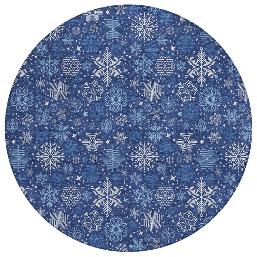 HomeRoots 8' Navy Blue Snowflake Rug - Stylish Indoor/Outdoor Area Rug for Modern Homes, Easy Care & Durable 621636