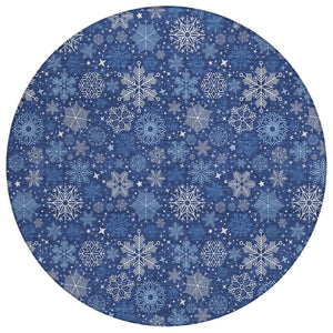 HomeRoots 8' Navy Blue Snowflake Rug - Stylish Indoor/Outdoor Area Rug for Modern Homes, Easy Care & Durable 621636