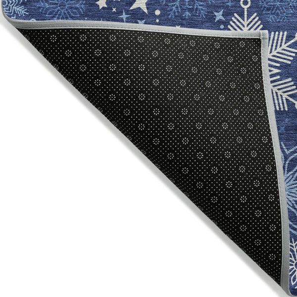 HomeRoots 8' Navy Blue Snowflake Rug - Stylish Indoor/Outdoor Area Rug for Modern Homes, Easy Care & Durable 621636