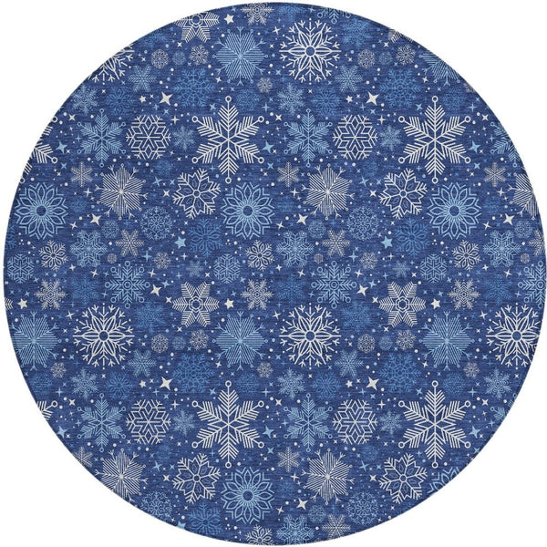 HomeRoots 8' Navy Blue Snowflake Rug - Stylish Indoor/Outdoor Area Rug for Modern Homes, Easy Care & Durable 621636