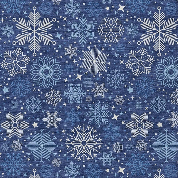 HomeRoots 8' X 10' Snowflake Area Rug - Navy, Ivory & Sky Blue | Washable, Durable, Indoor/Outdoor Design 621637