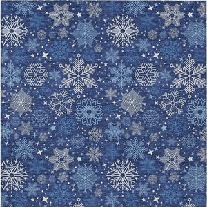 HomeRoots 8' X 10' Snowflake Area Rug - Navy, Ivory & Sky Blue | Washable, Durable, Indoor/Outdoor Design 621637