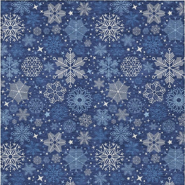 HomeRoots 8' X 10' Snowflake Area Rug - Navy, Ivory & Sky Blue | Washable, Durable, Indoor/Outdoor Design 621637