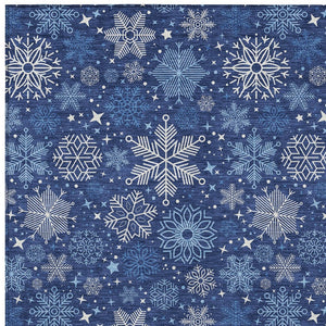 HomeRoots 8' X 10' Snowflake Area Rug - Navy, Ivory & Sky Blue | Washable, Durable, Indoor/Outdoor Design 621637