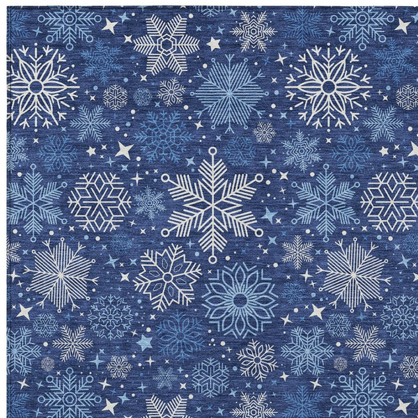 HomeRoots 8' X 10' Snowflake Area Rug - Navy, Ivory & Sky Blue | Washable, Durable, Indoor/Outdoor Design 621637