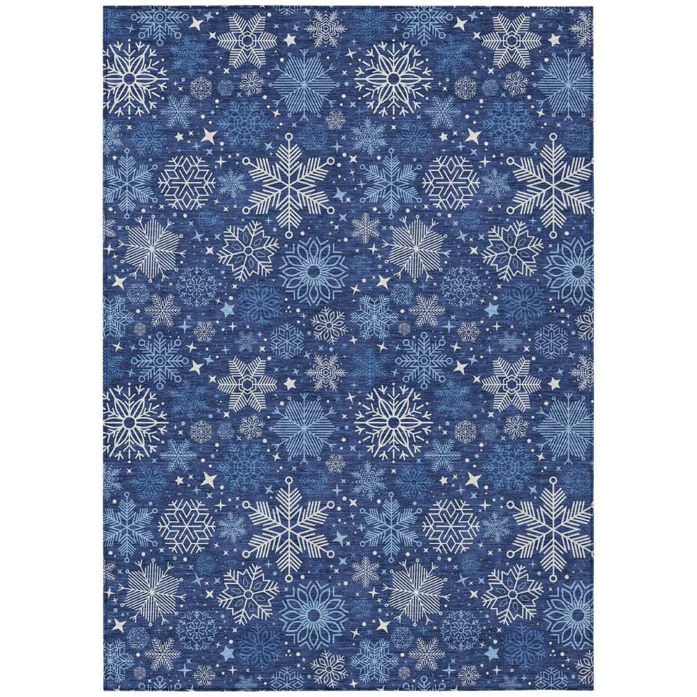 HomeRoots 9' Indoor Outdoor Area Rug - Navy Blue & Ivory Snowflake Design, Machine Washable, Stain-Resistant 621638