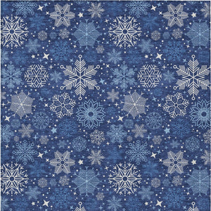 HomeRoots 10' Navy Blue Snowflake Indoor Outdoor Area Rug - Washable, Durable, Versatile for Home & Patio Spaces 621639