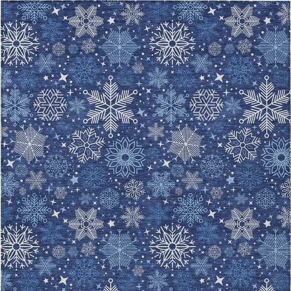 HomeRoots 10' Navy Blue Snowflake Indoor Outdoor Area Rug - Washable, Durable, Versatile for Home & Patio Spaces 621639