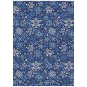 HomeRoots 10' Navy Blue Snowflake Indoor Outdoor Area Rug - Washable, Durable, Versatile for Home & Patio Spaces 621639