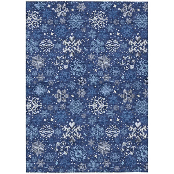 HomeRoots 10' Navy Blue Snowflake Indoor Outdoor Area Rug - Washable, Durable, Versatile for Home & Patio Spaces 621639